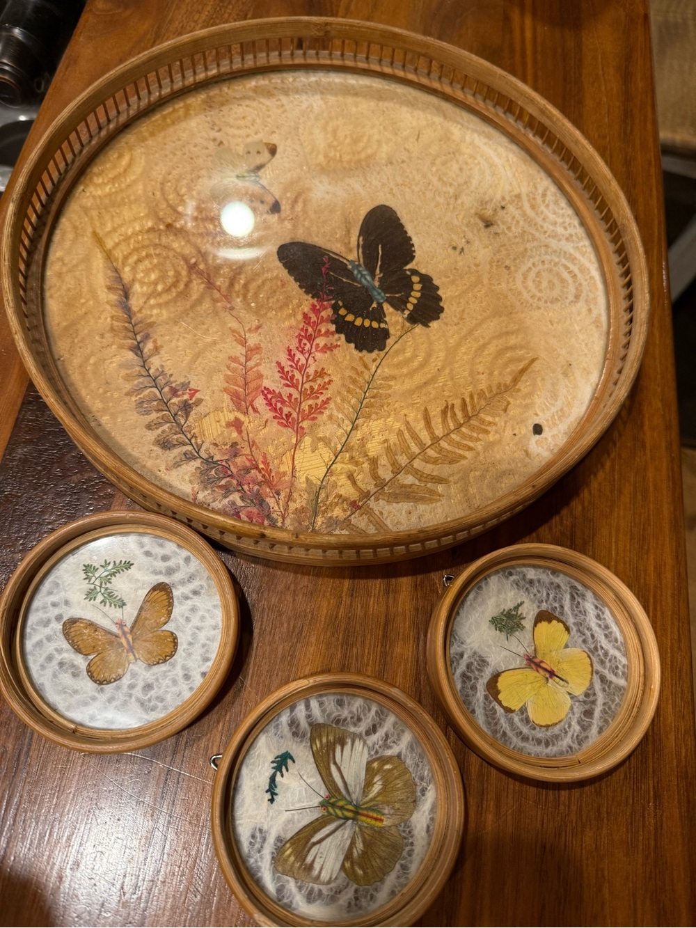 Vintage butterfly tray and coasters